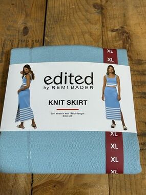 Edited by Remi Bader Light Blue Knit Midi Skirt with Side Slit